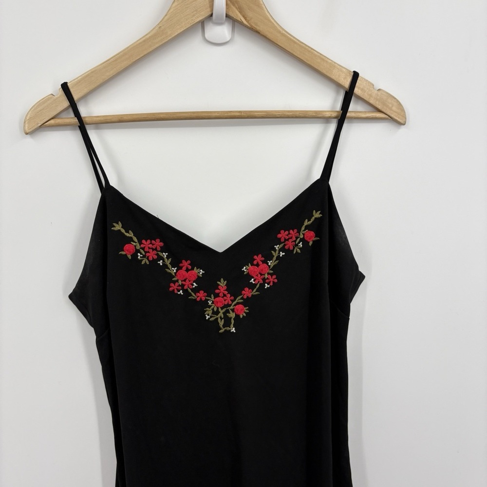 Vintage 90s Y2K Slip Dress 6 Whimsigoth Floral Embroidered Dark Fairy Bias Midi - Picture 4 of 11